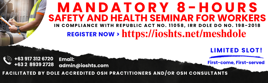 DOLE Accredited Mandatory 8 hours Safety and Health Seminar for Workers MESH DOLE Compliance's Enrollment Cover